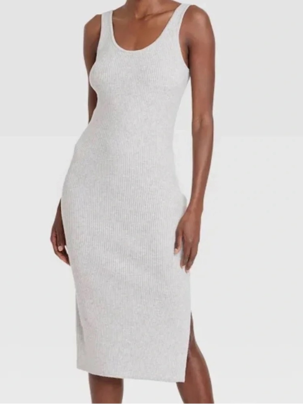 A New Day Sleeveless Ribbed Midi Dress in Light Gray
